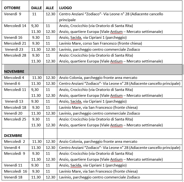 Il calendario di ottobre, novembre e dicembre