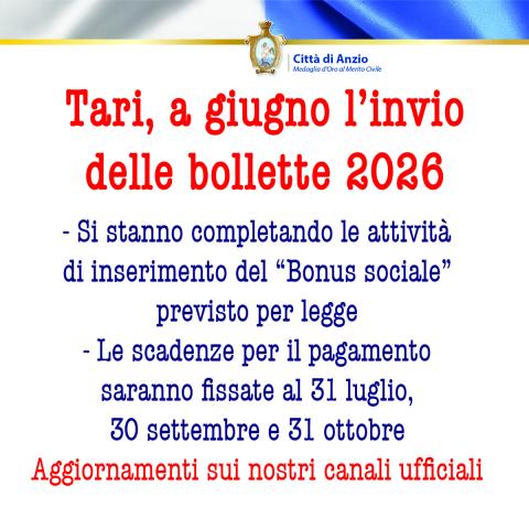 La card social dell'avviso sull'emissione delle bollette Tari