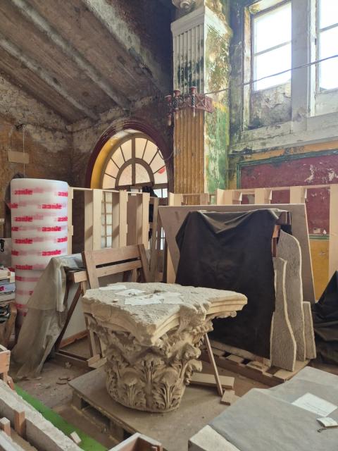 Il sopralluogo e i primi lavori al Salone Pompeiano