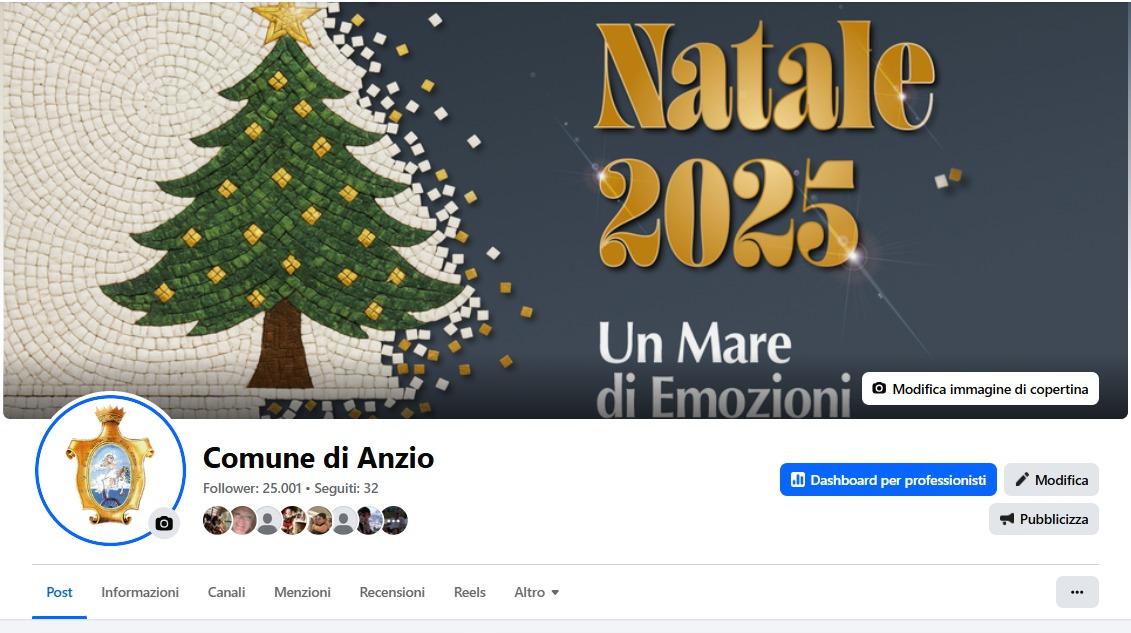 L'home page di Facebook del Comune
